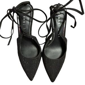 Gianni Bini Black Rhinestone Crystal Pointy Toe Heels Stiletto 6M Strappy